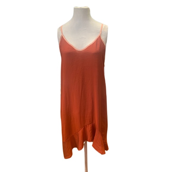 ❤️❤️❤️ SOLD ❤️❤️❤️ LACAUSA Anthropologie Orange Ruffle Asymmetrical Dress - Picture 2 of 4
